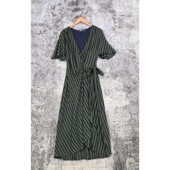 Eva Franco Green and Black Striped Midi Dress - Picture 1 of 5